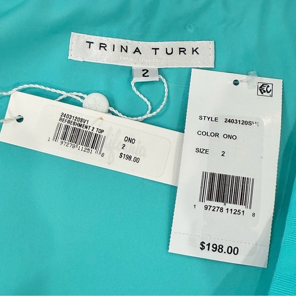 Trina Turk Refreshment 2 Top Oceano Aqua Blue Sleeveless Tile Jacquard Size 2 - Picture 10 of 15